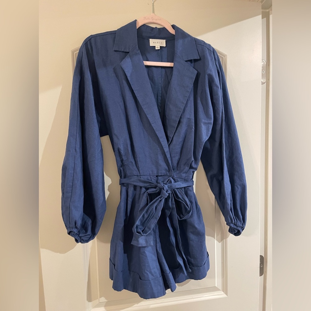 MARBLE Blue Jean Long-Sleeve Puff Shorts Romper